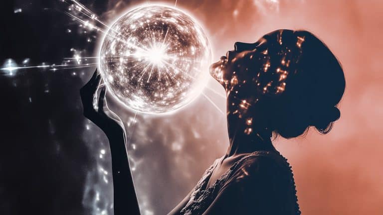 Double exposure of a silhouette of a woman with her head tilted back