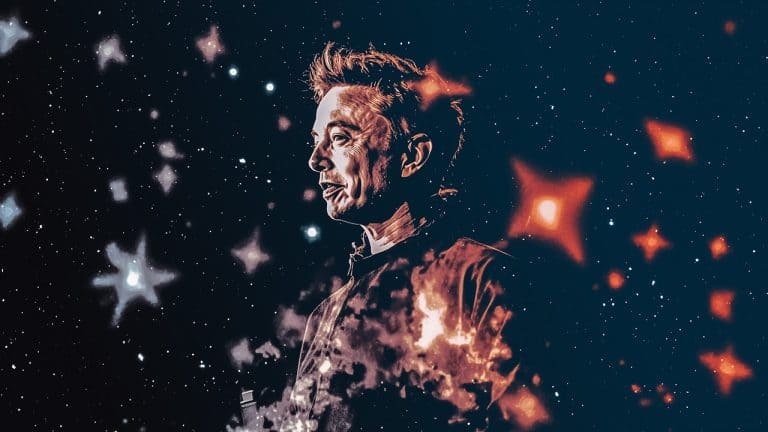 Double exposure of a man’s profile with a starry space background and glowing nebula shapes: innovation and exploration concept.
