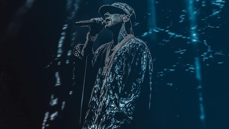 Double exposure of a musician passionately performing into a microphone