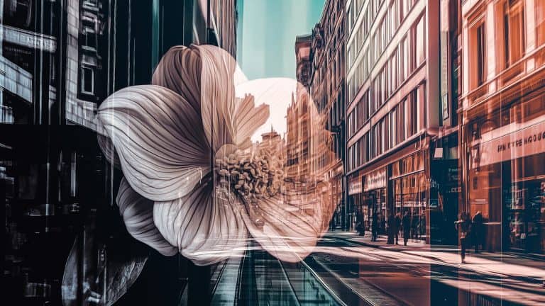 Double exposure of a large flower with detailed petals and stamens
