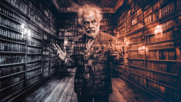 Double exposure of an elderly man with expressive hands in a vintage suit