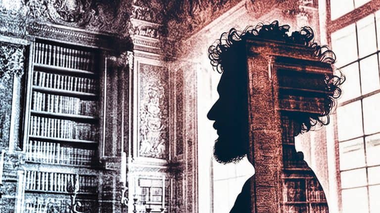 Double exposure of a silhouette of a man with curly hair and beard